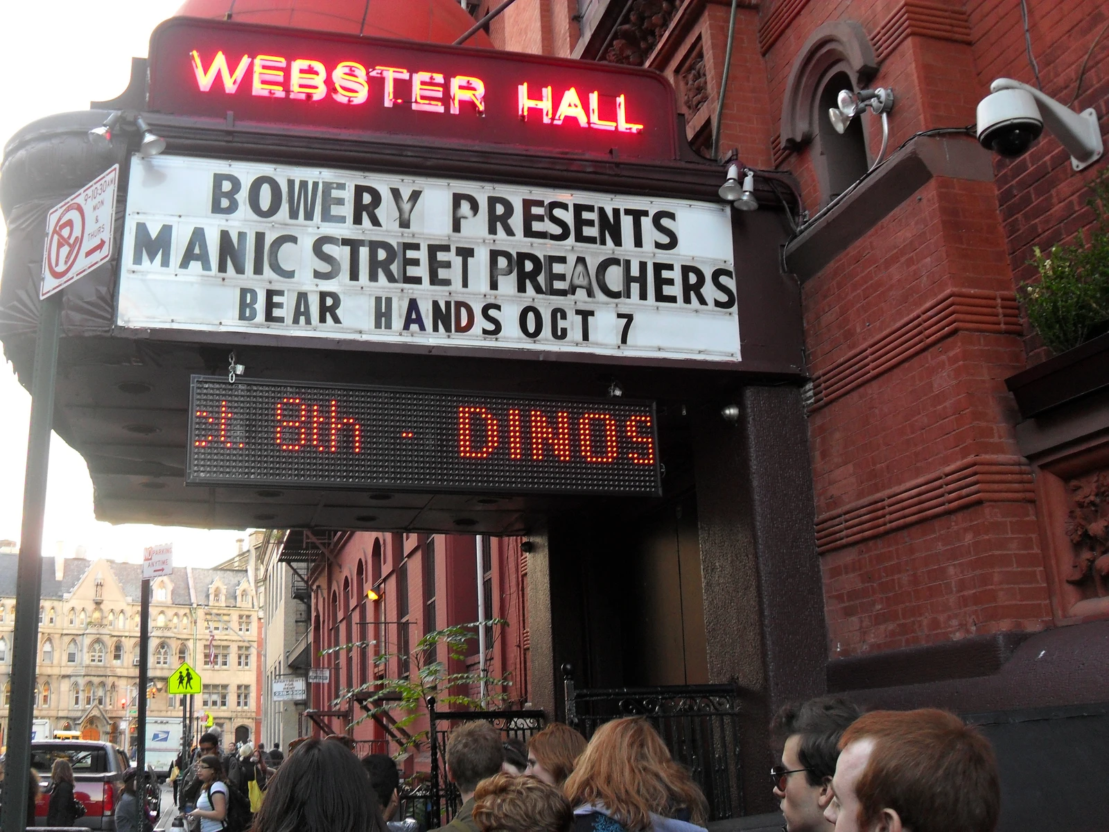 The Webster Hall marquee advertising Manic Street Preachers and Bear Hands